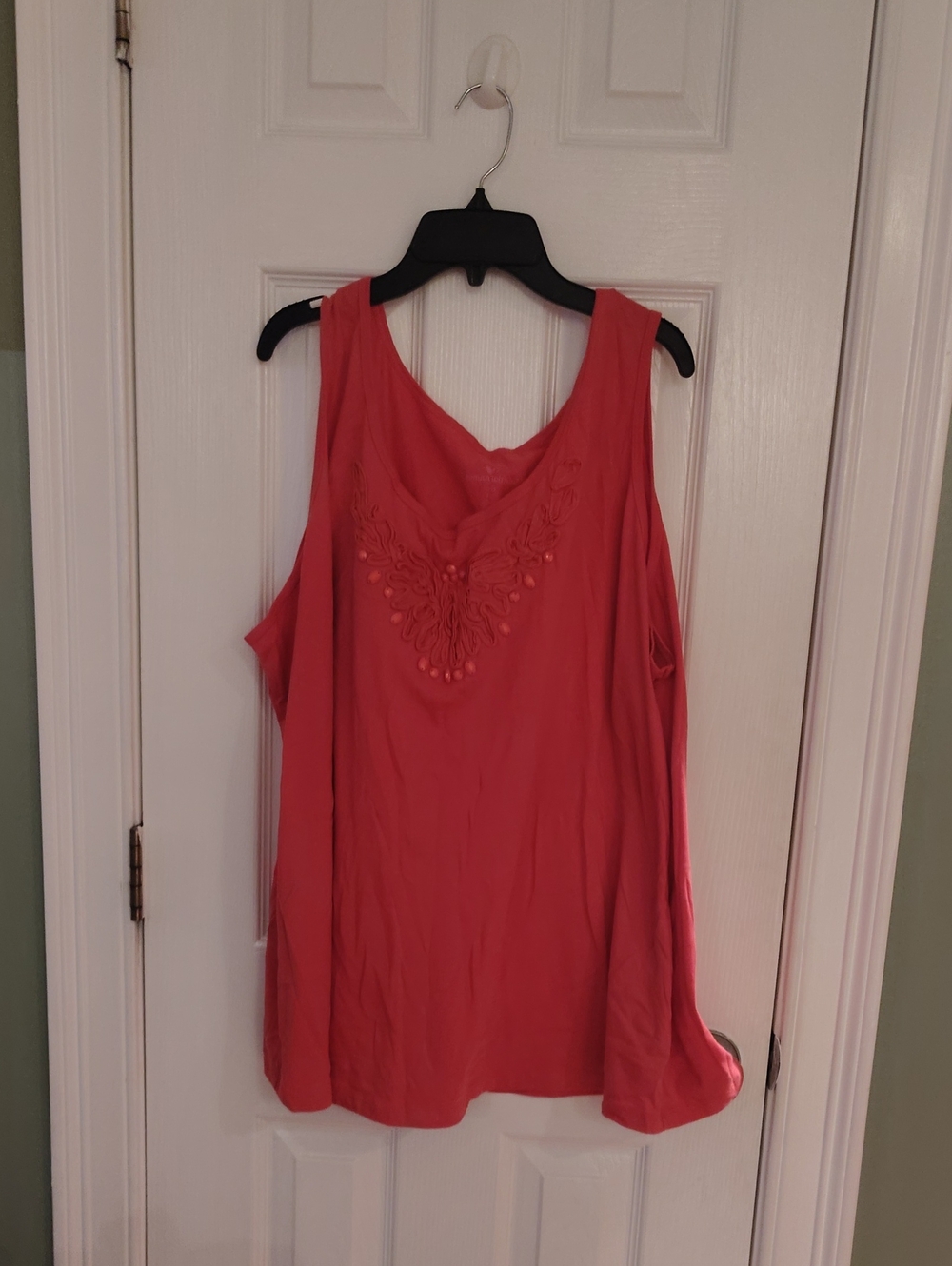 Woman Within Coral Embroidered Scoop Neck Tank